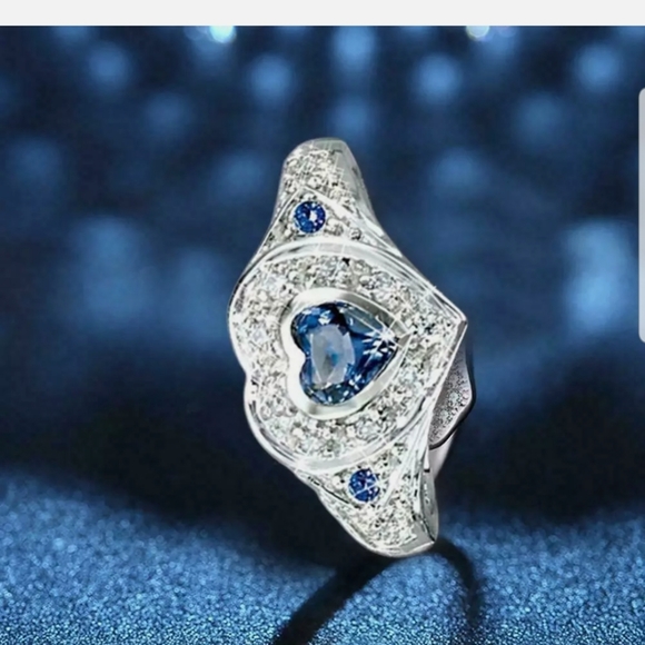 Womens Created Blue Opal Love Heart Ring Size 5-10 - Picture 7 of 9
